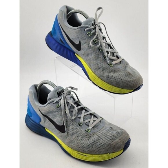 Nike LunarGlide 6 Magnet Gray/Photo Blue/Black/Volt 654433-005 Men's Size 12 - Picture 1 of 12